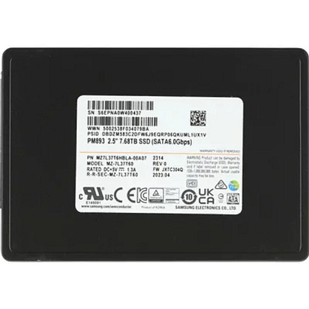 Samsung SSD 7680Gb PM893 MZ7L37T6HBLA-00A07 Data Center SSD, 2.5'' 7mm, SATA