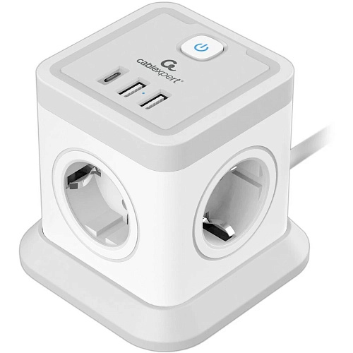 Cablexpert Сетевой фильтр Tower TWR-4-CU2-W-2 (4р, 10А, 1xType-C PD, 20Вт, 2 х USB, 2м, ур.защиты 2+